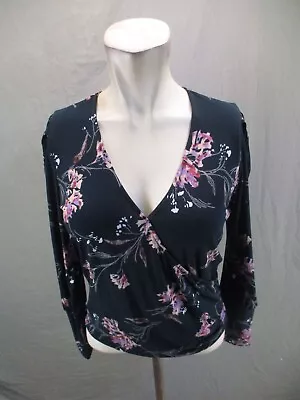 Veronica M. Size S Womens Multicolor Floral Long Sleeve Plunging Wrap Top 966 • $10