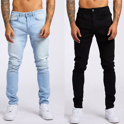 New Men Jeans Slim Fit Skinny Stretch Denim Trousers Cotton Pants Solid Color • $30.69