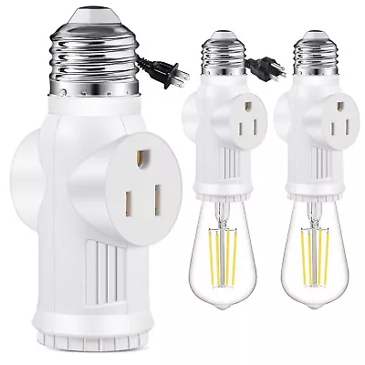 E26 Light Socket To Plug Adapter - 2 Pack 2/3 Prong Light Socket Outlet (White) • $12.75