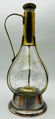 Old Musical Liquor Decanter Brass & Glass Bottle W/stopper Wind Up Music MCM • $16.20