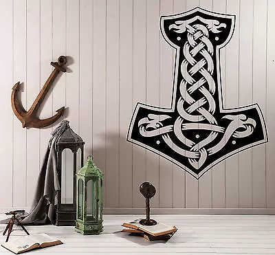 Wall Vinyl Decal Mjolnir Scandinavian Thor Hammer Vikings Interior Decor Z4638 • $48.99