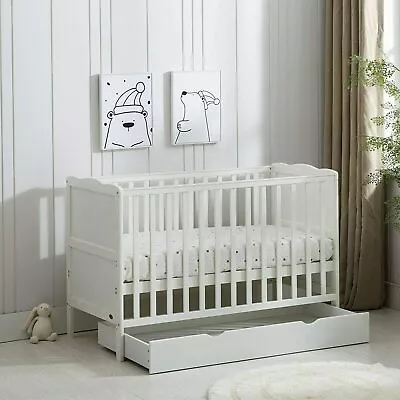 Wooden Baby Cot Bed & Drawer & Aloe Vera Mattress (Orlando With Drawer) • £149.99