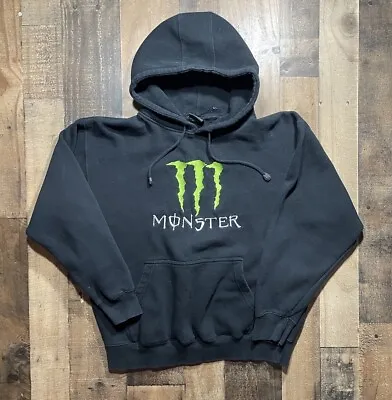 Vintage Monster Energy Hoodie Black Green Y2K Embroidered Mens Large • $32.99