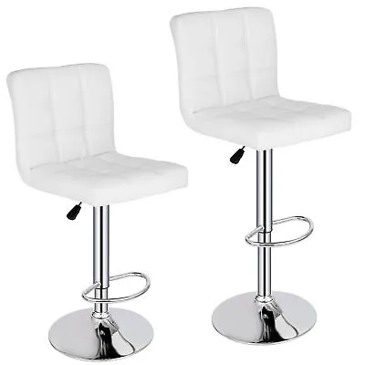 Set Of 2 Adjustable Bar Stools Swivel Counter Height Dining Chairs W/ Back White • $75.58