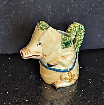 PERFECT VINTAGE MAJOLICA ITALIAN HAND-PAINTED PIG PITCHER – SIGNED #33 Of 327 • $39