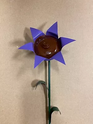 Recycled Metal Purple Sunflower Garden Stake Yard Art Lawn Ornament 22  Tall • $7.85