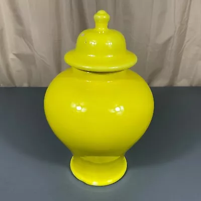 Large Vintage 14 In H Ginger Jar Urn Vase With Fitted Lid Potter Yellow Glazed • $31.99