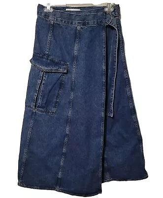 Zara Cargo Wrap Skirt Womens S Denim Maxi Midi Boho Festival Hippie Peasant • $34.95