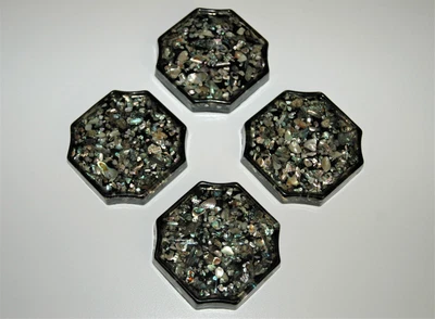 $19.99 • Buy 4 Vintage Abalone Shell Coaster Set 3” X 3” MCM Resin Lucite Cork Back