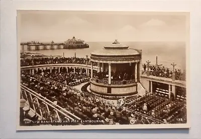 Eastbourne Postcard C1935 Real Photograph New Bandstand & Pier Sussex • £5.95