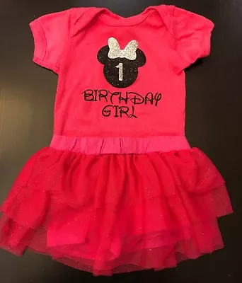 Baby Girl’s 1 Year Birthday Minnie Mouse Bodysuit And Tulle Skort Size 12 Months • $10