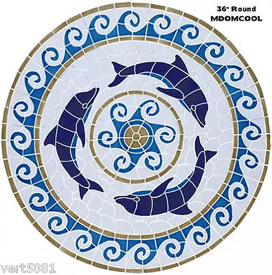 Mosaic Dolphin Medallion For Pool Wall Table Walk Way Patio 36   - FREE SHIPPING • $1895