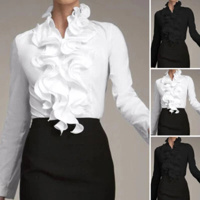 £10.47 • Buy 2023 UK Women Ruffled Flared Tops Ladies OL Office Long Sleeve Shirt Blouse Plus