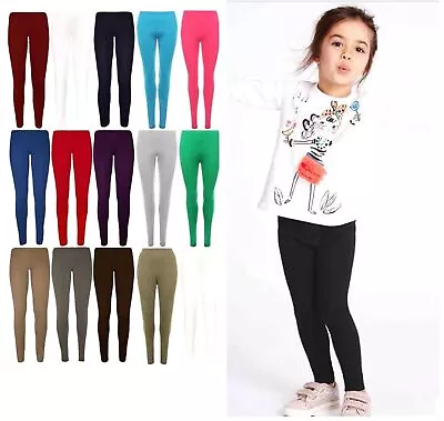 Girls Kids Children Full Length Cotton Leggings 3 4 5 6 7 8 9 10 11 12 13 Years • £4.49