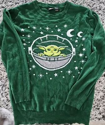 Men's Star Wars Baby Yoda Green Long Sleeve Sweater Size Large  • $15