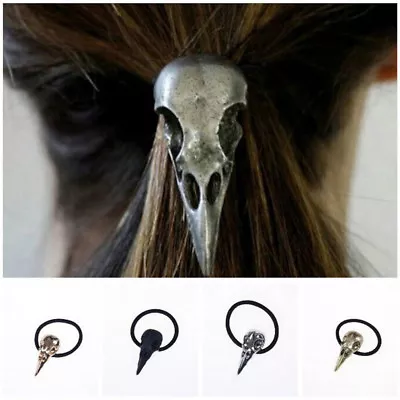 Halloween Silver Bird Skull Hair Tie Plague Doctor Crow Raven Cool Elastic XK • £5.22