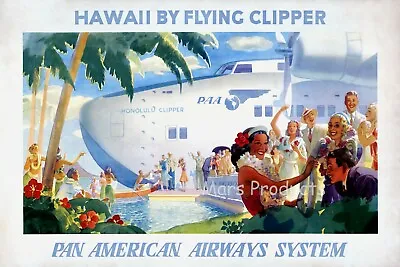 Hawaii By Flying Clipper 1939 Pan Am Vintage Style Travel Poster 16x24 • $12.95