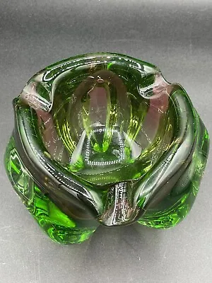 VTG~Murano Green Hand Blown Decoative Glass Bowl/Ashtray Art Glass Heavy • $49.50