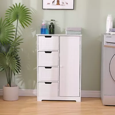 Bathroom 4-Drawer + Door Cabinet Bedroom Nursery Storage Dresser Cupboard White • £42.95