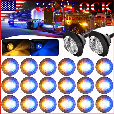 20x Round Amber Blue Dual Color Side Marker Lights LED Bullet Truck Trailer 12V • $29.96