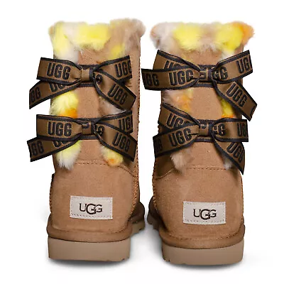 Ugg Bailey Bow Plaid Punk Chestnut Suede Boots Size Us Youth 5 Fit's Women's 7 • $100.09