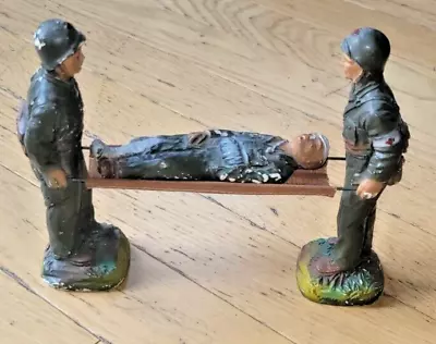 VINTAGE 1950 JH MILLER Chalkware MEDIC TEAM AND WOUNDED SOLDIER WITH STRETCHER • $64.99