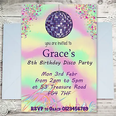 Personalised Disco Birthday Party Invitations Girls Dance Party Invites A6 X10 • £3.90