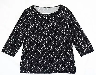 Marimekko Kuumo Musta Black Polka Dot Cotton 3/4 Sleeve T-shirt Top Size S • $19.80