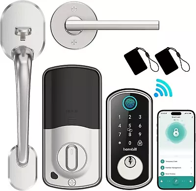 Hornbill Smart WiFi Front Door Lock Fingerprint Deadbolt With Handle Alexa Silve • £164.02