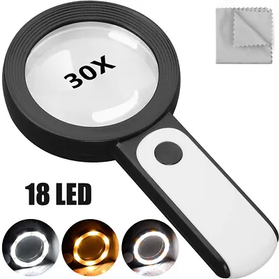 Magnifying Glass 30x Large 18 Led Light Handheld Illuminated Reading Magnifier • £10.99