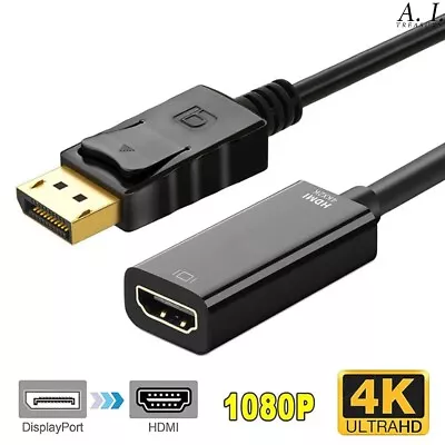 4K DP MALE To HDMI FEMALE Display Port Adapter Cable Computer Laptop Converter • £3.99