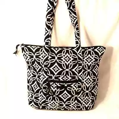 Vera Bradley Paisley Noir BLACK WHITE Geometric Large Tote Shoulder Bag • $79.99