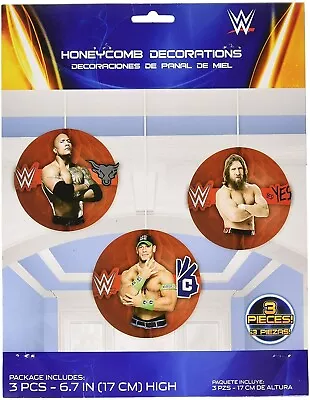 WWE Honeycomb Decorations 3 Piece Party Hanging Decoration 17cm Rock Cena Bryan • £3.99