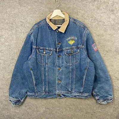 Vintage Mustang Jacket Mens XL Blue Denim Biker Motorcycle Blanket Lined Coat • $44.19