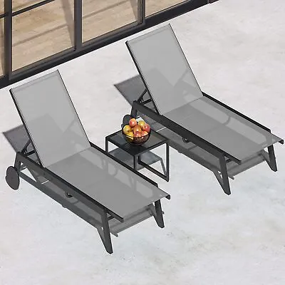 Adjustable Patio Chaise Lounge Chair Set Outdoor Pool Reclining Chair W/ Table • $165.25