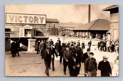 Chicago Factory Workers  Victory  Day After Nagasaki Bomb RPPC Photo WWII 1945 • $129.99