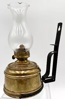 Antique Victor Brass Bracket Oil Lamp Wall Mount With Burner & Glass Chimney • $89.99