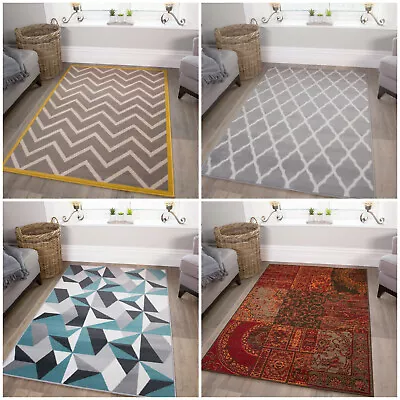 Large Modern Runner Rug Small Soft Bedroom Designer Living Room Ochre Grey Rugs • £21.90