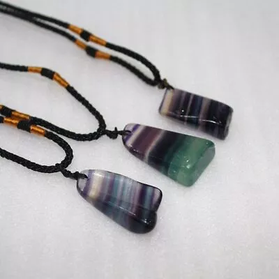 1x Natural Rainbow Fluorite Quartz Crystal Geometry Stone Pendant Necklace Gift • £3.90