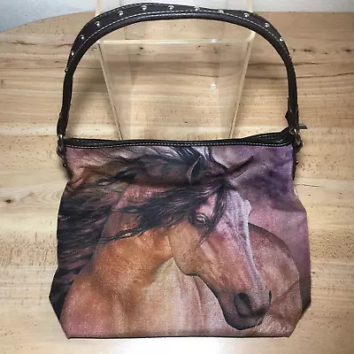 Montana West Horse PU Leather Canvas Studs Handbag Purse Tote Western Top Zip • $21.98