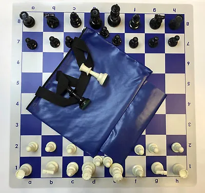 Weighted Chess Pieces CHESS COMBO Blue Bag W/ Loop Blue Chess Board • $27.95