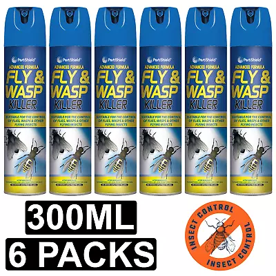 6x Fly And Wasp Killer Spray Kills Insects Midges Mosquito Advance Formula 300ml • £14.39