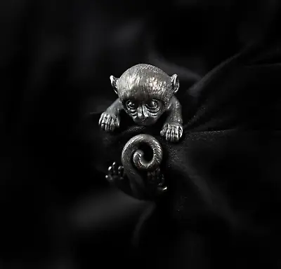 Antique Style Black Silver Lovely Funny Monkey Band Adjustable Ring • $9.99