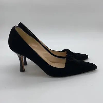 Manolo Blahnik Heels Pumps Bow Black Womens Size 38.5 8.5 • $142