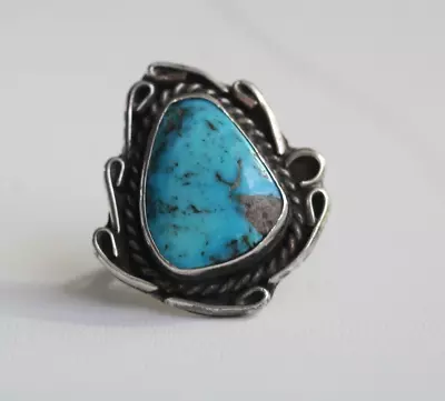 Vintage Navajo Native American Sterling Silver Morenci Turquoise Ring Size 7.5 • $124.99