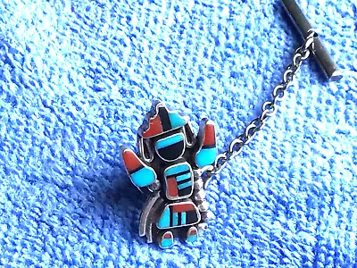 Southwestern Native American Sterling Tie Tack Turquoise Onyx Coral OLD PAWN • $38