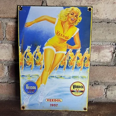 Vintage Dated 1957 Veedol Motor Oil Gasoline Porcelain Gas Station Sign 12 X8  • $149.99