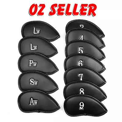 $18.50 • Buy 12 PCS PU Leather Head Cover Golf Iron Club Putter Headcover 3-SW Set Black AU