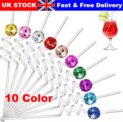 1/5/10pcs Mirror Disco Ball 70s Decorative Straws Mini Straw Party Decorations • £10.99