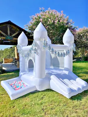 Home Use 9x7ft Moonwalk Inflatable White Bounce House With Ball Pit For Toddlers • $179